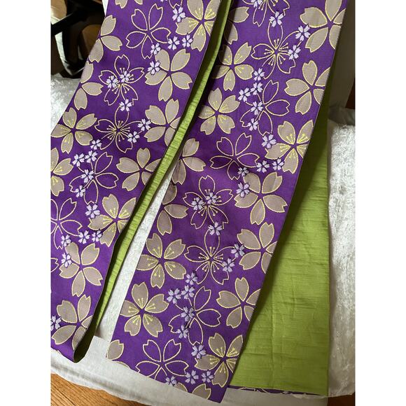 Japanese Kimono belt Floral purple lime green 12\